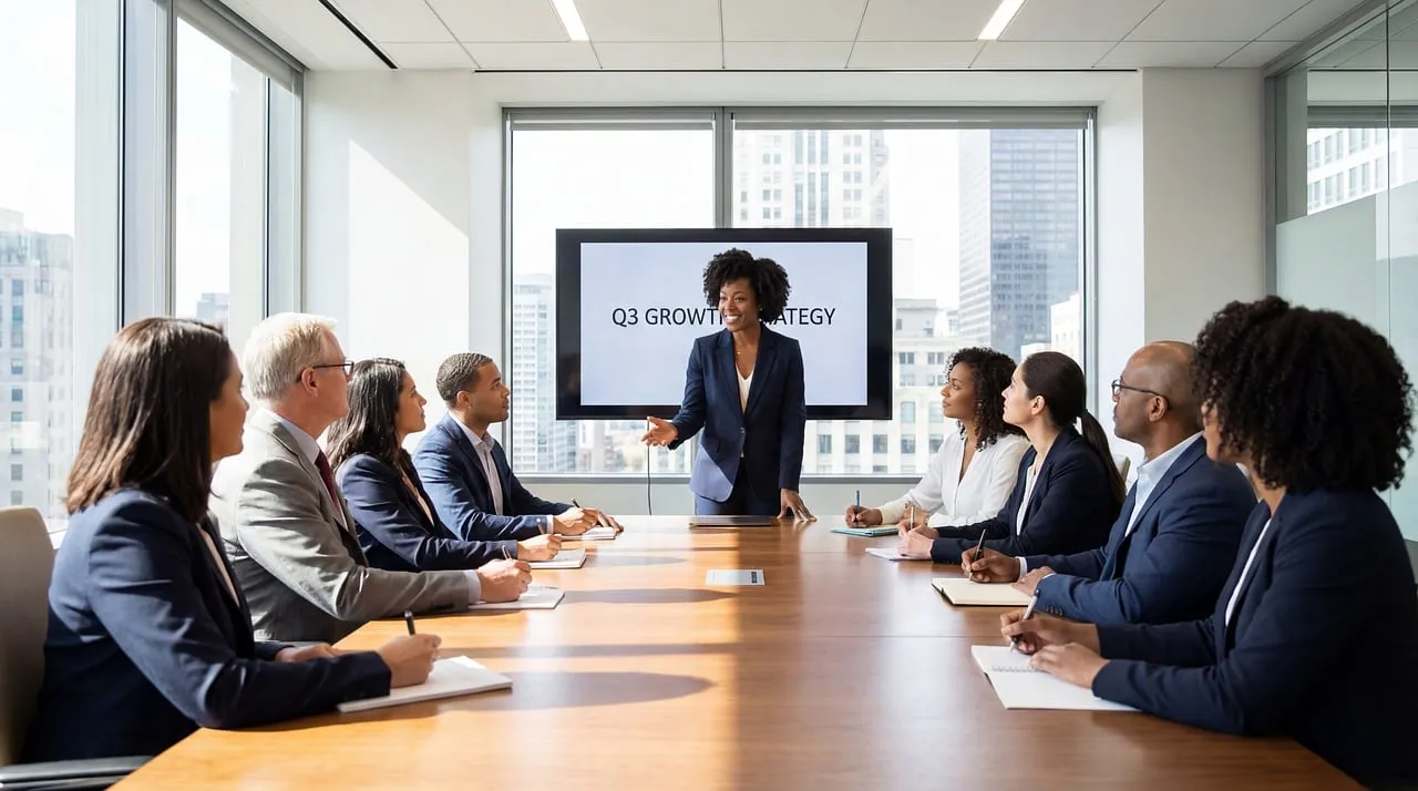 Executive team in a boardroom presentation